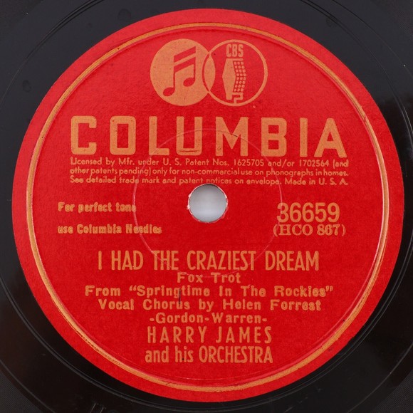 Harry James - I Had The Craziest Dream / A Poem Set To Music 78 rpm Record 36659 - Picture 1 of 15